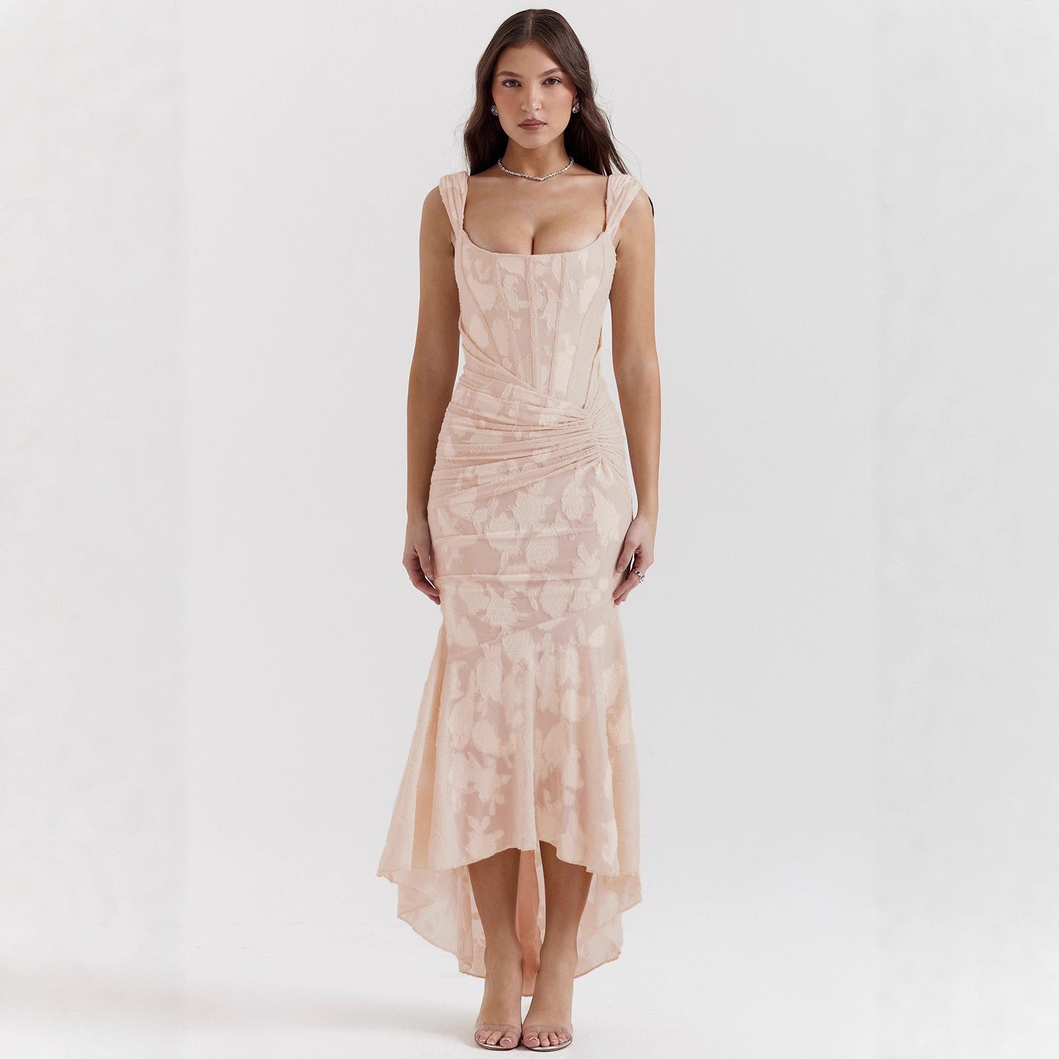 Sleeveless sexy fashion one-word neck tight dress