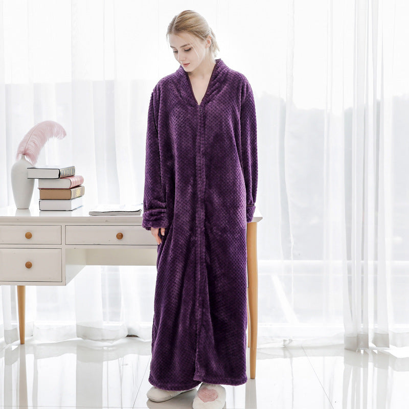Thickened and extra long flannel pajamas, pineapple plaid pajamas