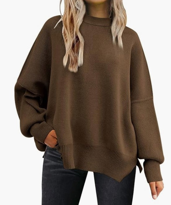 crew neck bat wing long-sleeved sweater