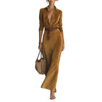 Suede waist long dress shirt skirt with belt