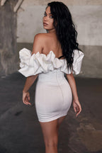 bandeau one-shoulder herringbone ruffled dress
