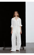 Linen Silhouette V-Neck Shirt Long Sleeve Shirt