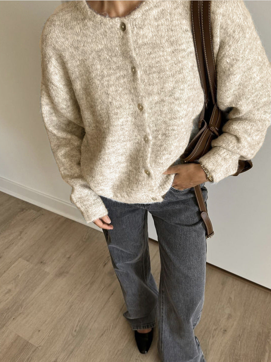 Vintage buckle grey wool knitted cardigan