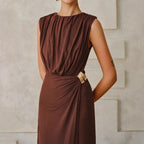 Pleated slim fitting sleeveless dress