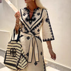 Printed belt hemp dress