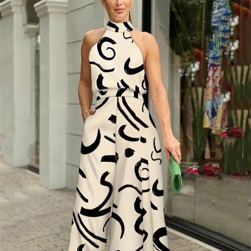 Crew neck sexy print jumpsuit