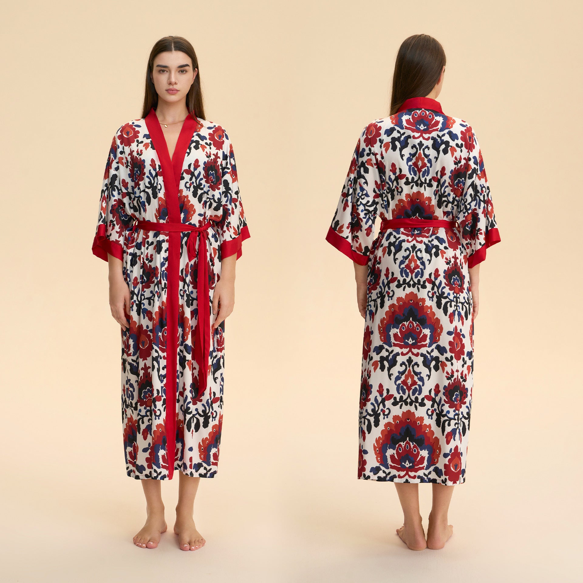 Satin chiffon bathrobe shuffle print nightgown