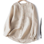 Flax mulberry silk round neck long sleeve shirt