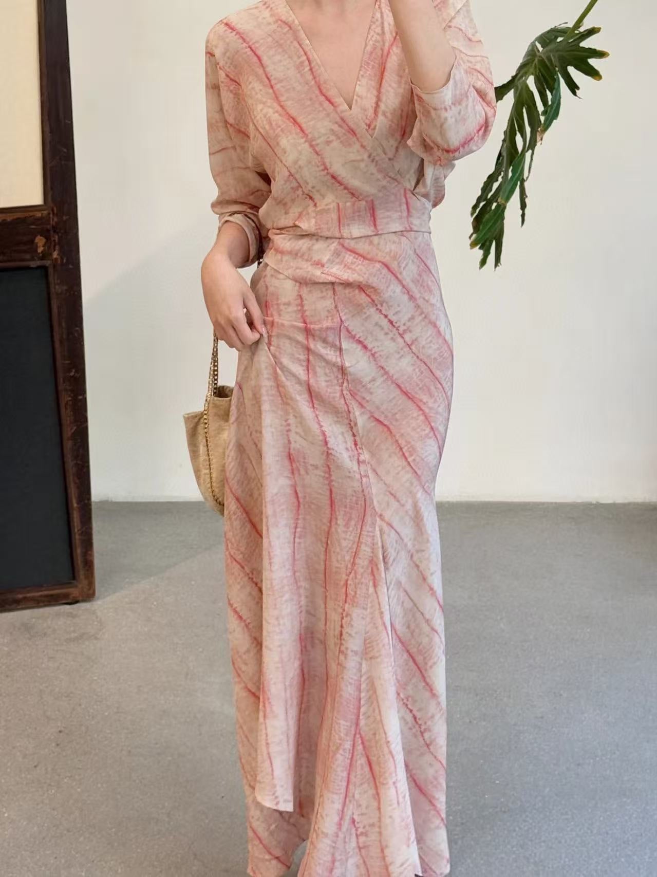 Lace up slim fit silk mulberry silk dress