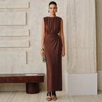 Pleated slim fitting sleeveless dress