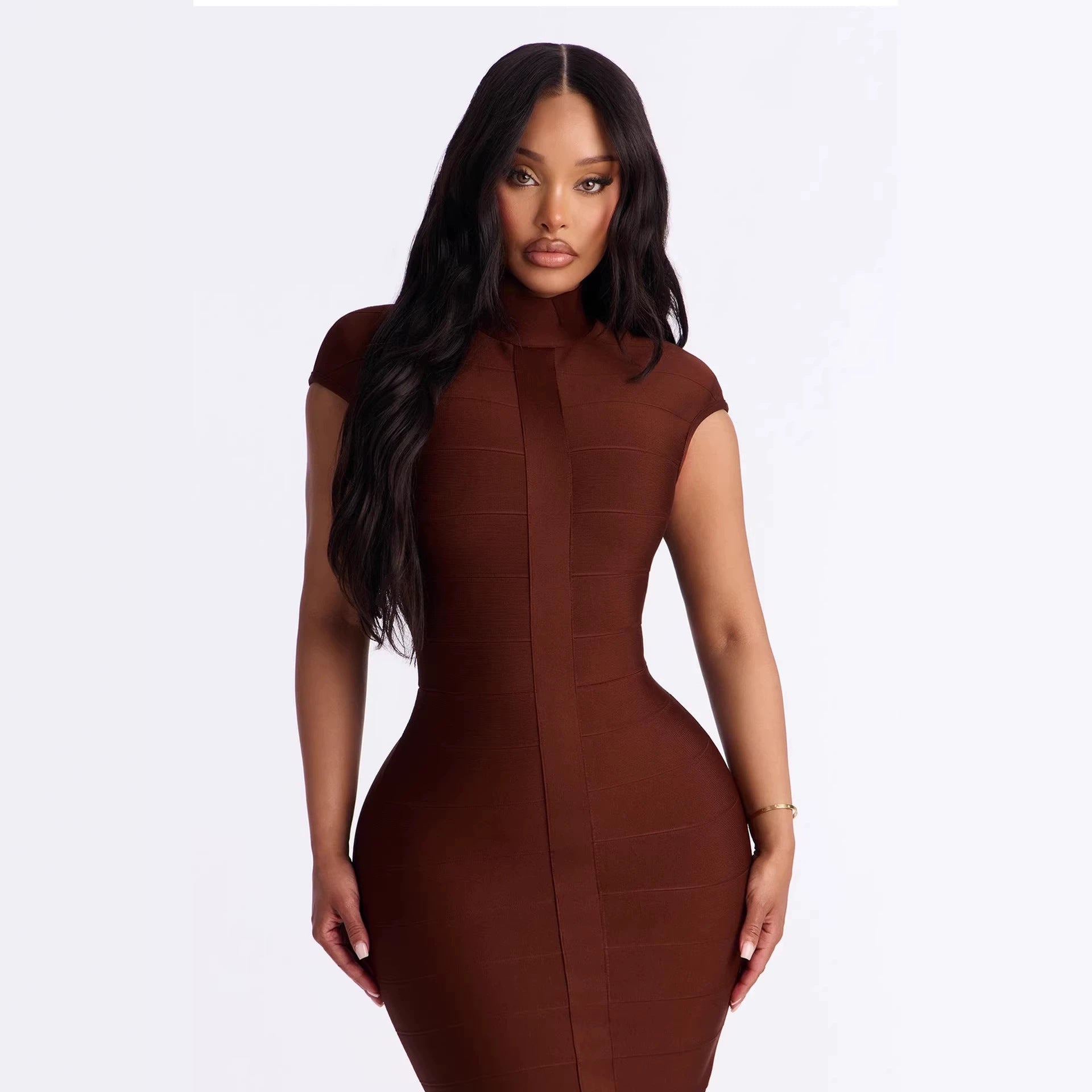 Stand-up collar tight slim fit solid color bandage dress