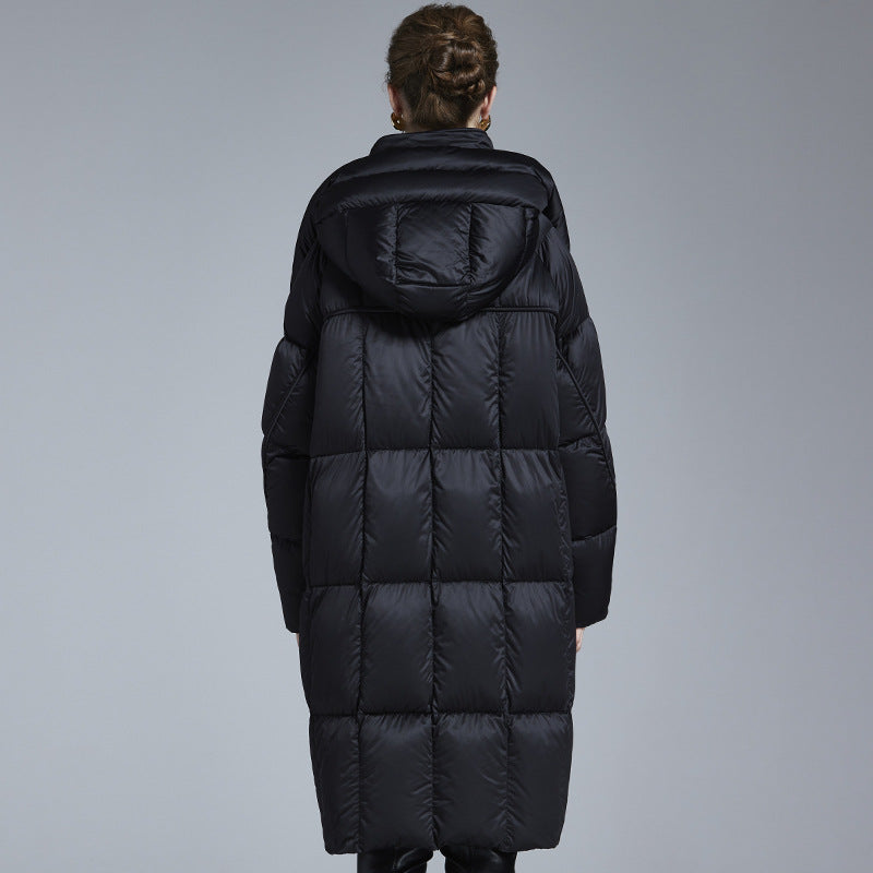 Long knee-length thickened loose white duck down jacket