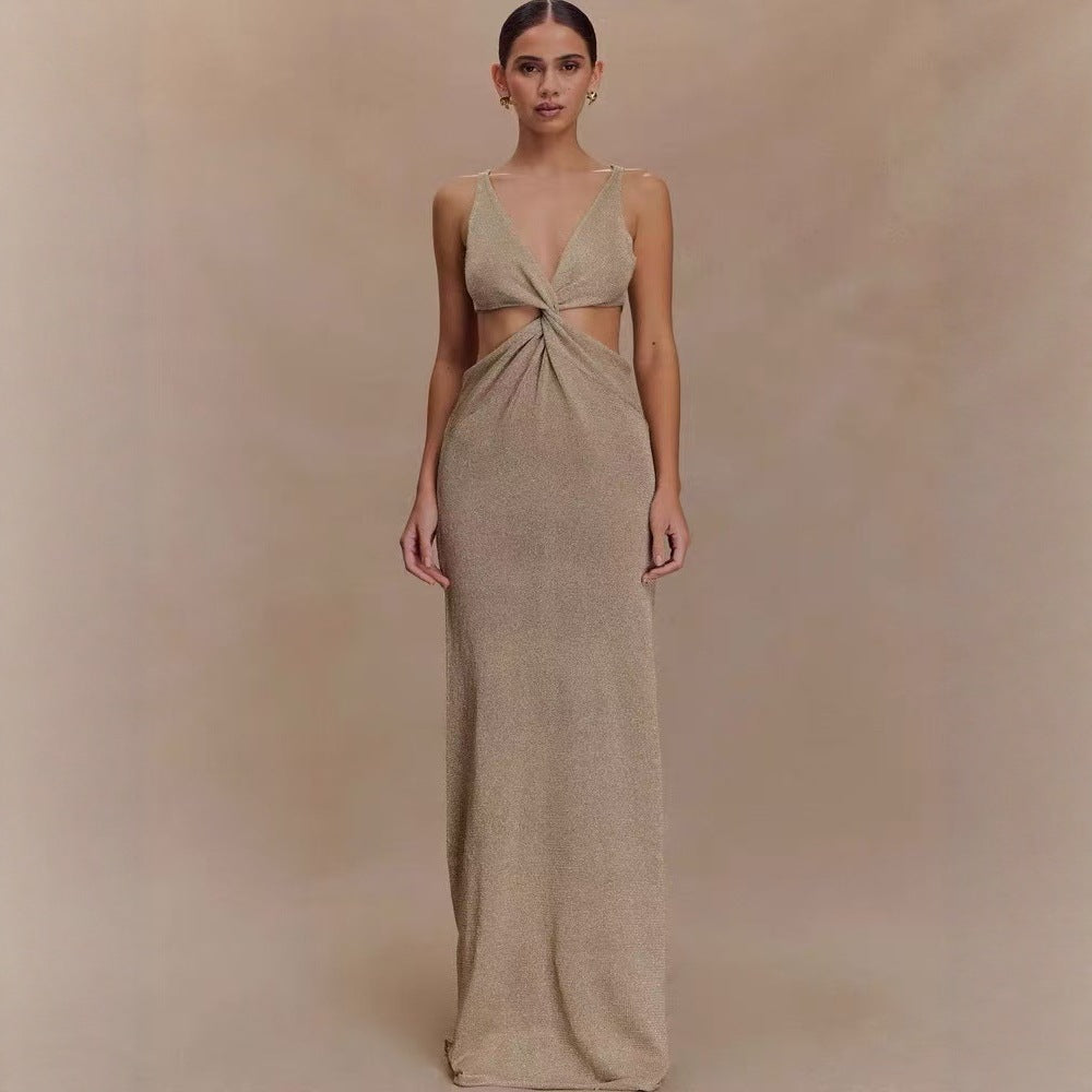 V-neck kink vest long skirt