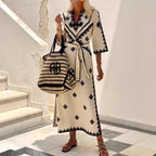 Printed belt hemp dress