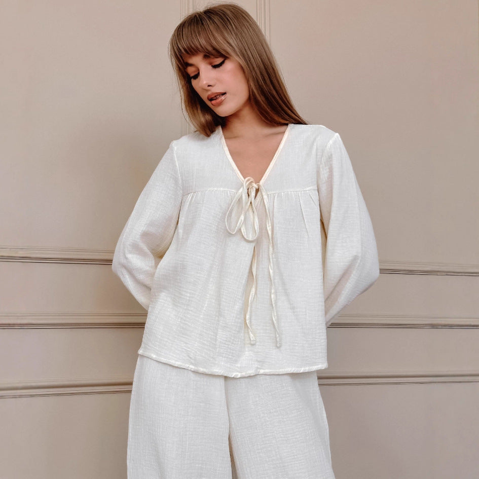 Lace-up long-sleeved trousers loose pajama set