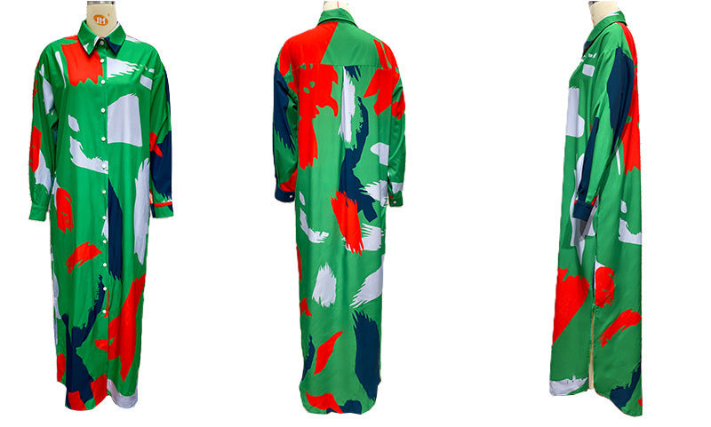 Long Sleeve Printed Long Dress