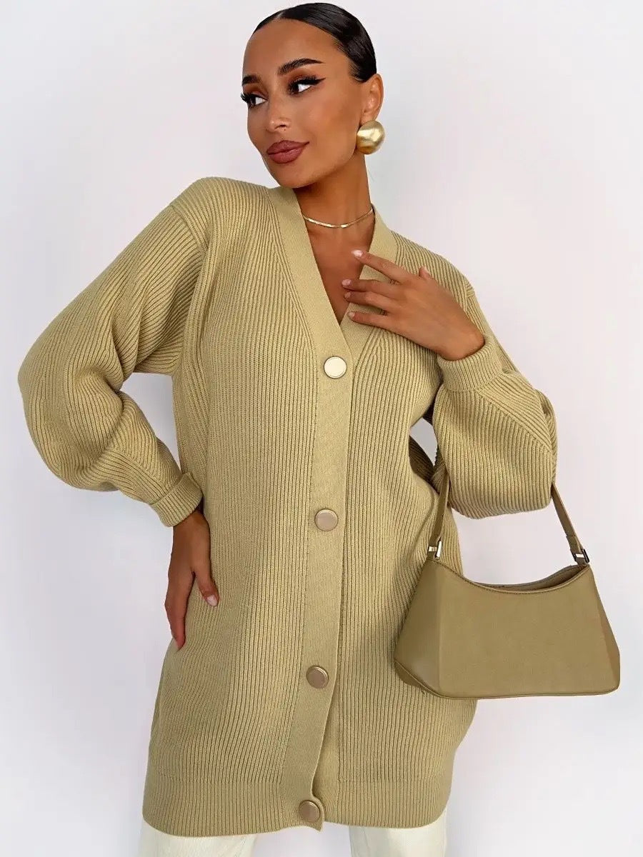 Solid color cardigan knitted breasted cardigan