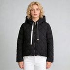 Hooded rhombus woven white duck down jacket