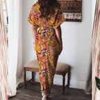 Printed v-neck strap-on high-waisted dress