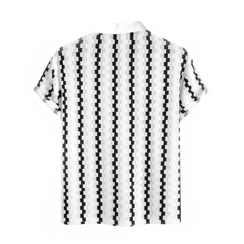 Shirt Vintage Checked Knitted Short Sleeve Shirt