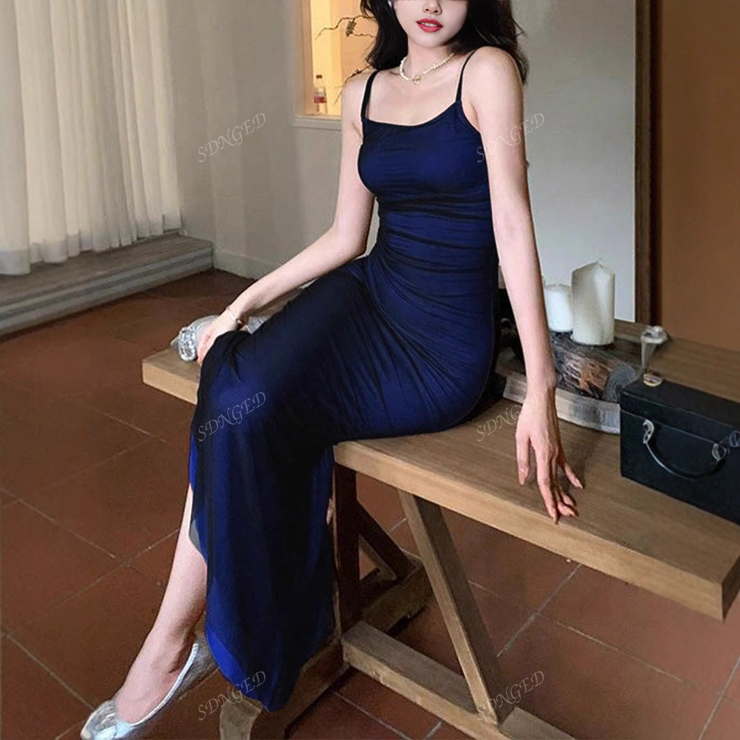 Sexy satin solid color dress