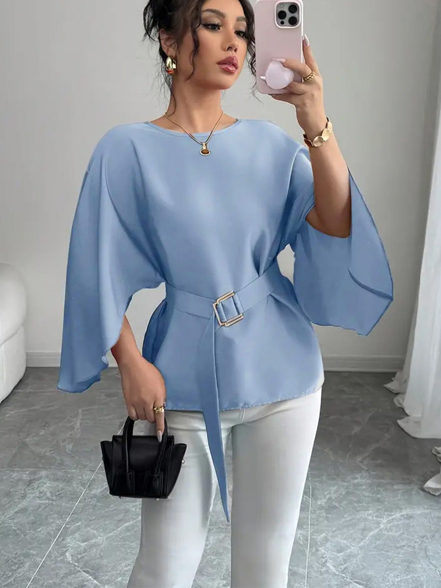 Flared Medium Sleeve Solid Color Shirt Shirt