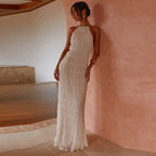 Backless pleated fabric dress