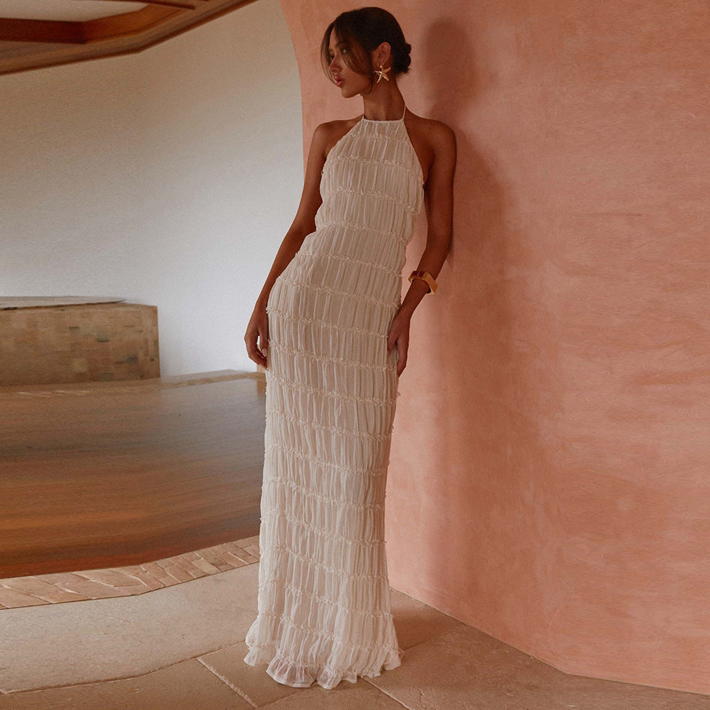 Backless pleated fabric dress