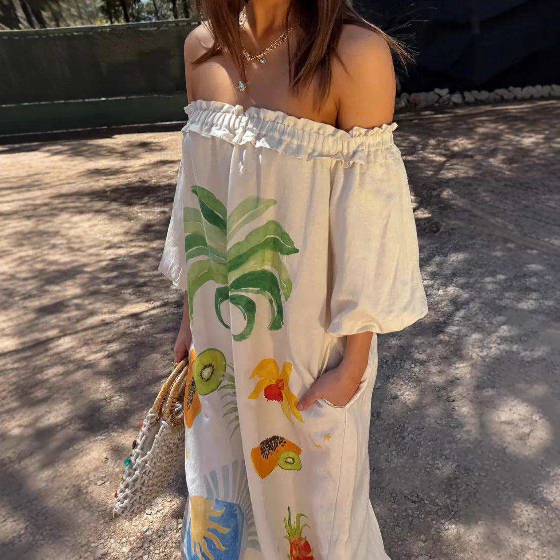 Casual Fashion Linen Loose Shoulder Dress