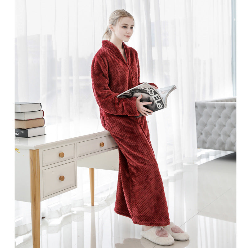 Thickened and extra long flannel pajamas, pineapple plaid pajamas