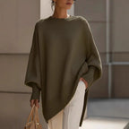 Crew neck pullover solid color knitted sweater