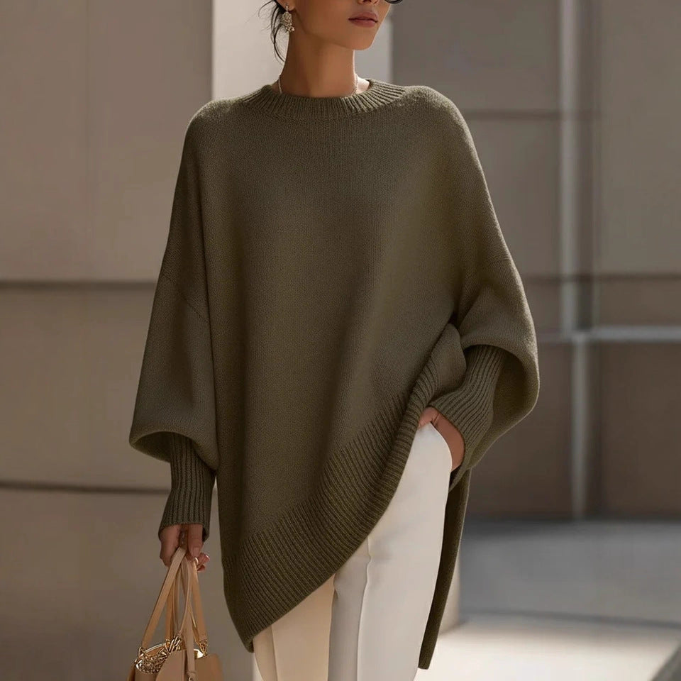 Crew neck pullover solid color knitted sweater