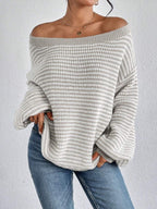 One-word collar contrasting striped knitted sweater