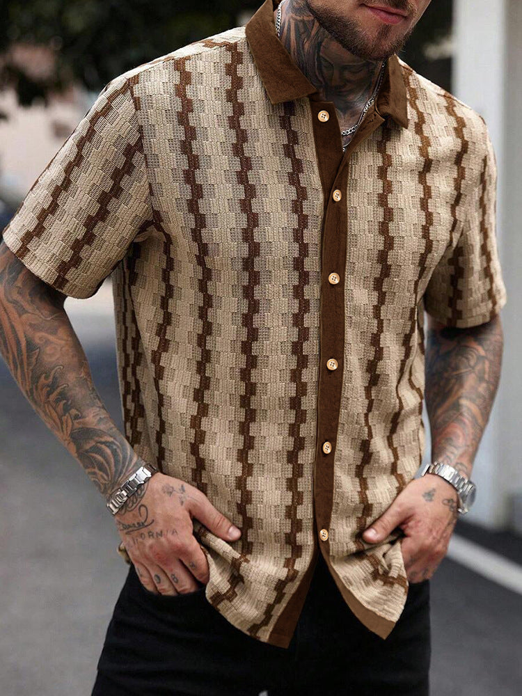 Shirt Vintage Checked Knitted Short Sleeve Shirt