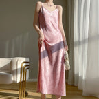 V-neck silk printing temperament slim base sexy dress
