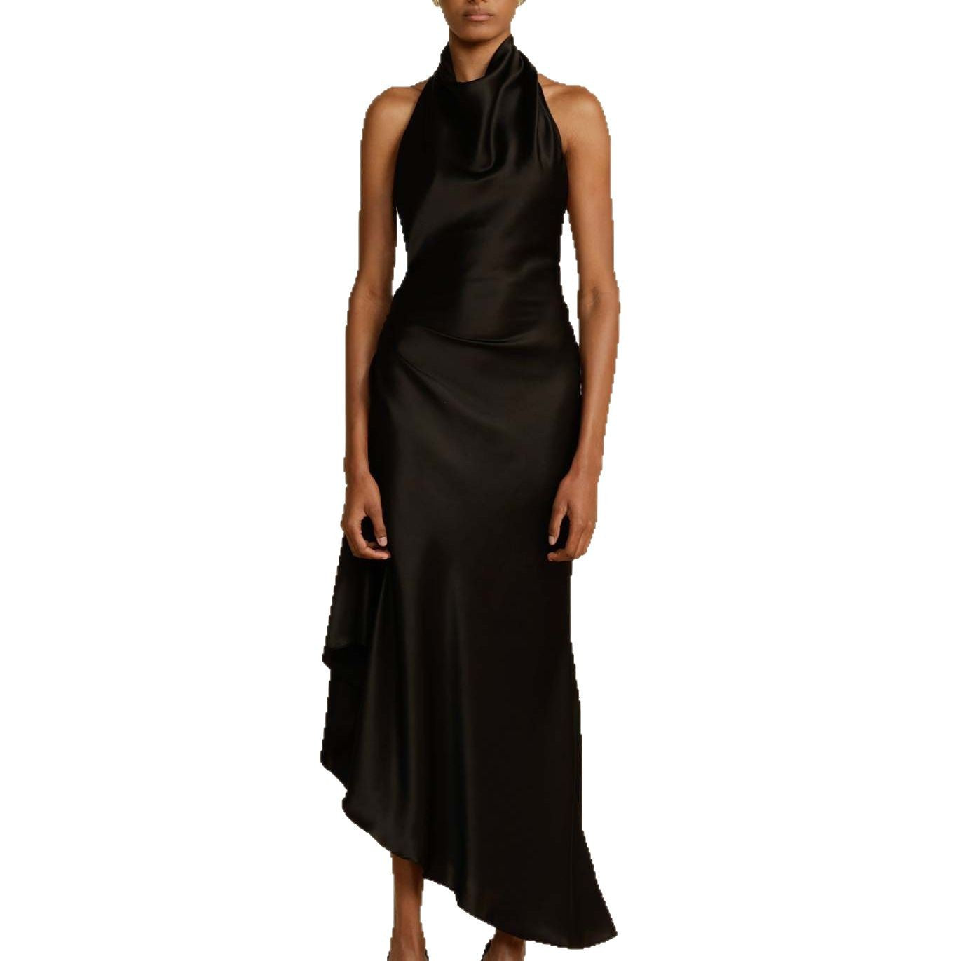 Satin split halter dress