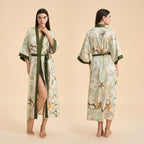 Satin chiffon bathrobe shuffle print nightgown