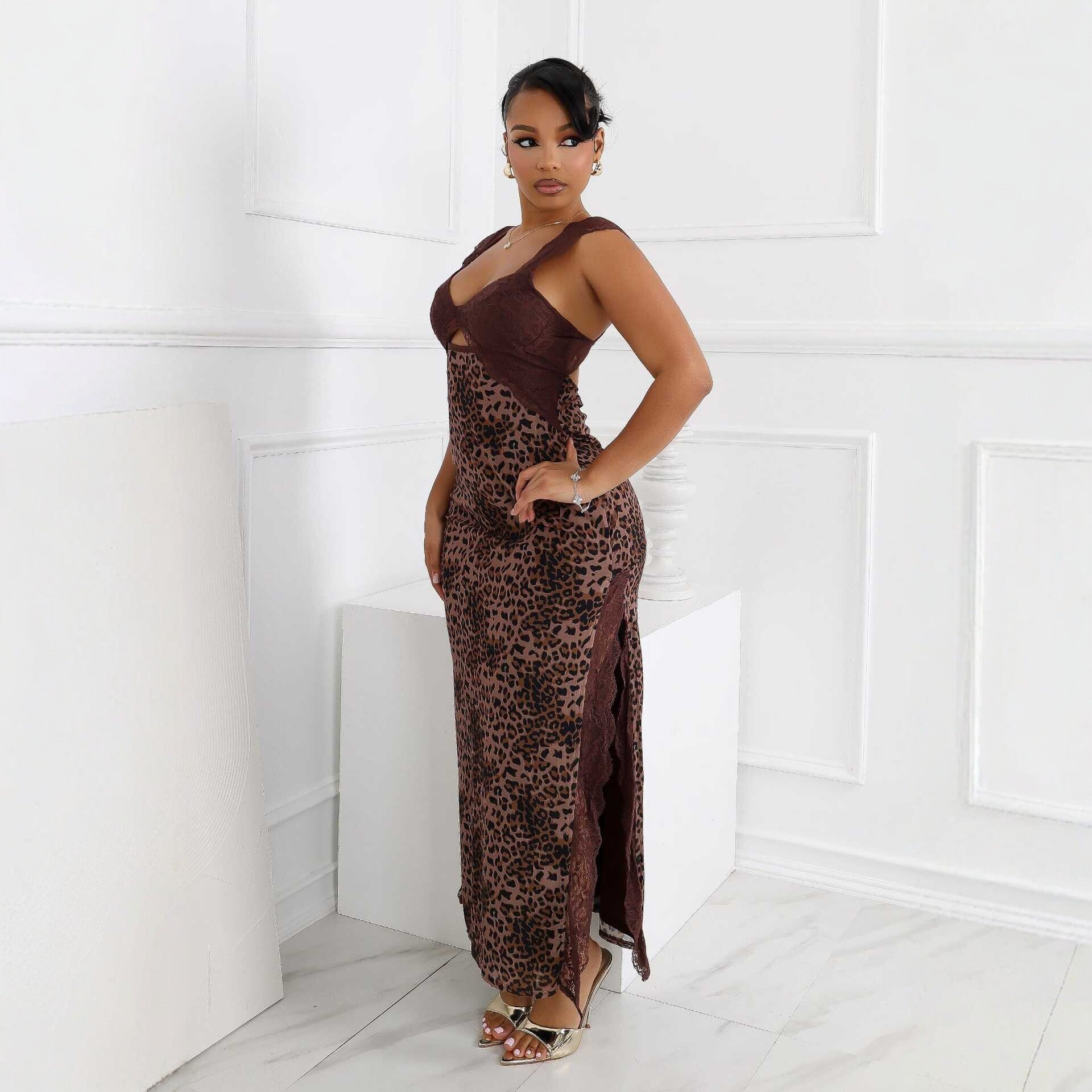 Backless slim print dress