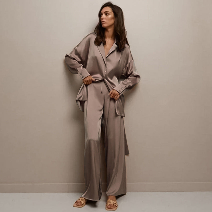 Simulated silk loungewear set