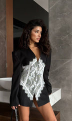 Lace waist long sleeve blazer