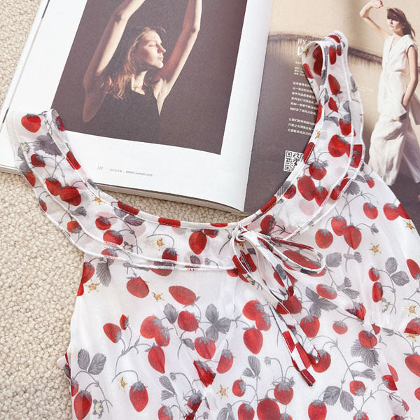 Strawberry retro French silk suspender long dress double-layer mulberry silk dress