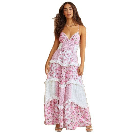 Sleeveless suspenders, digitally printed dress