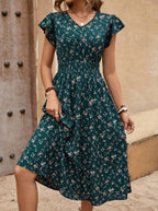 French Fashion Dress Women's Short Sleeve Floral