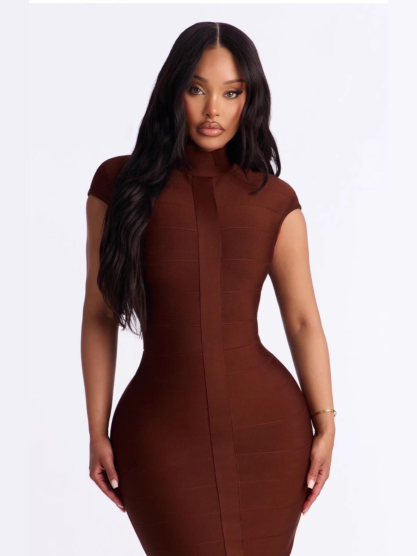 Stand-up collar tight slim fit solid color bandage dress
