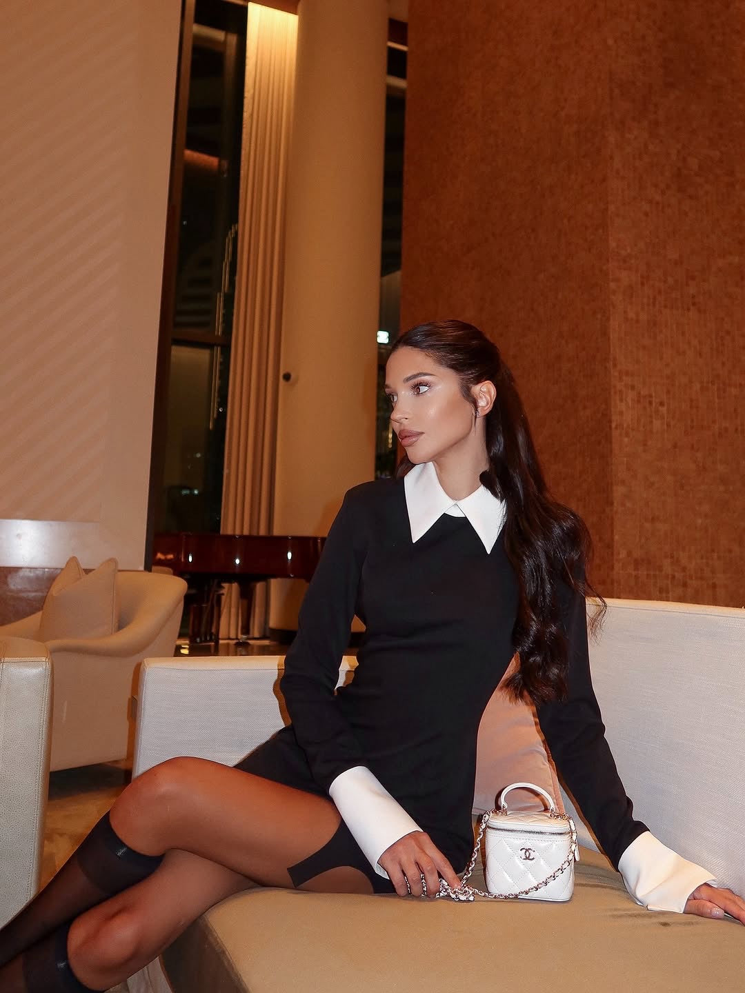 Contrasting color French temperament short dress dress