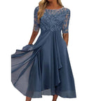 Chiffon splicing lace hollow dress