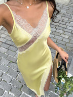 Lace stitching suspender dress