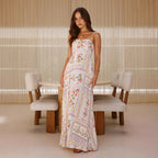 Printed suspender halter dress