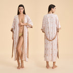 Satin chiffon bathrobe shuffle print nightgown