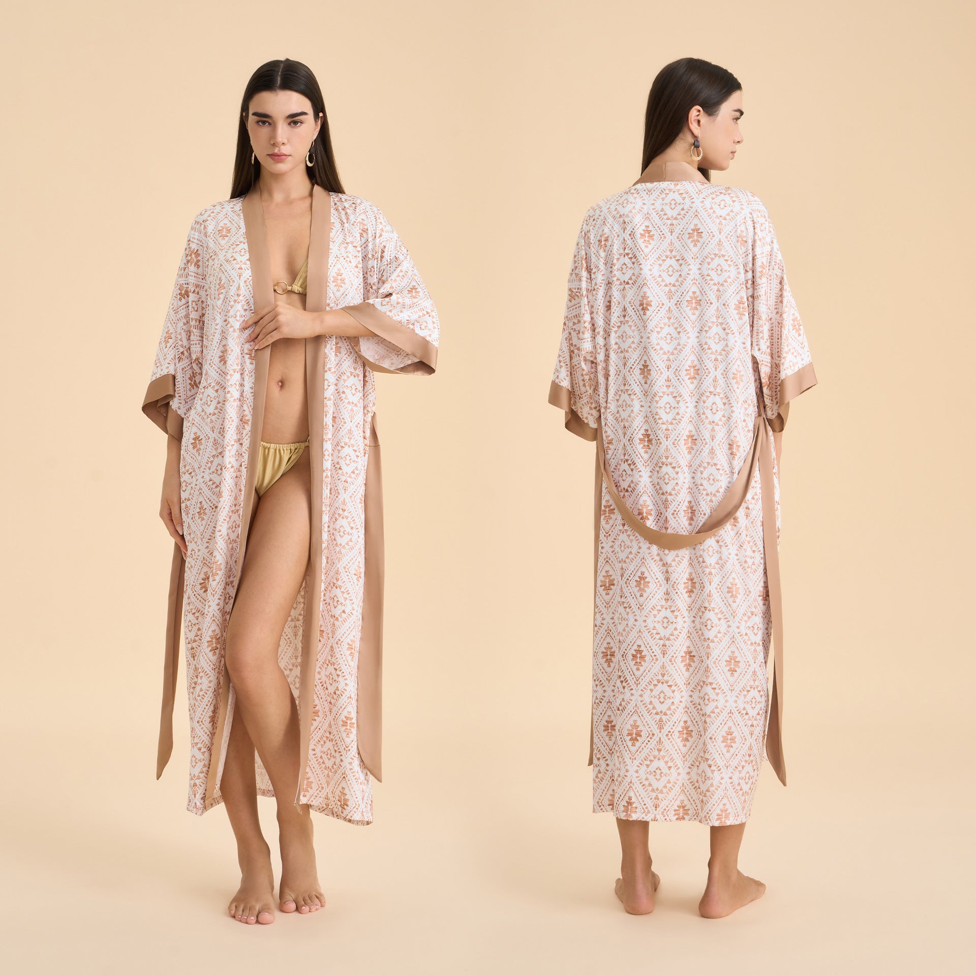 Satin chiffon bathrobe shuffle print nightgown